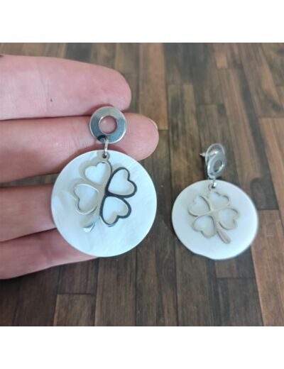 Boucles d'oreilles nacre et trèfle en acier inoxydable