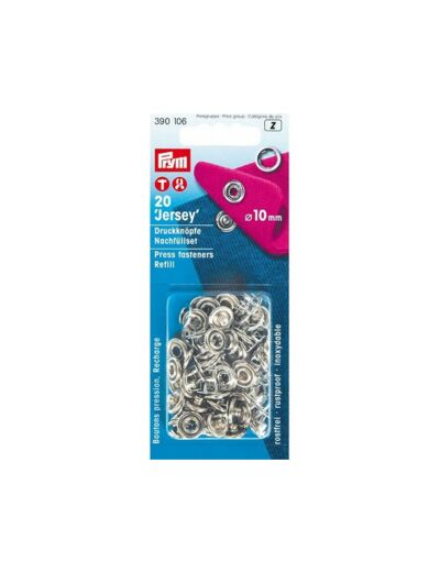 Boutons pression Jersey argent 10 mm, recharge