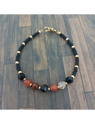 Bracelet jade orange/noire/doré 2