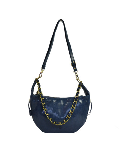 Mila Louise Rubina BB Sac Besace Demi Lune cuir résille Encre bleu