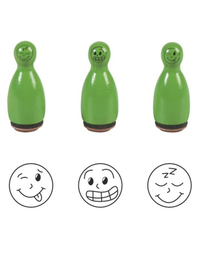 Lot de 3 Tampons Pions "Smiley" - Vert