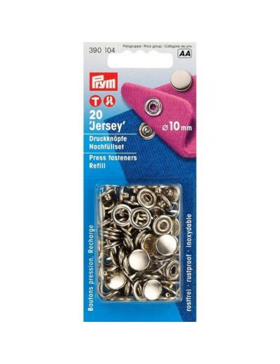 Boutons pression Jersey argent 10 mm, recharge