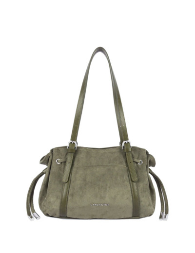 Lancaster Velvet Emma Sac Porté Epaule 518-096 Aspect Suédine Kaki Foncé