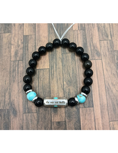 Bracelet "La vie est belle" Obsidienne/Turquoise