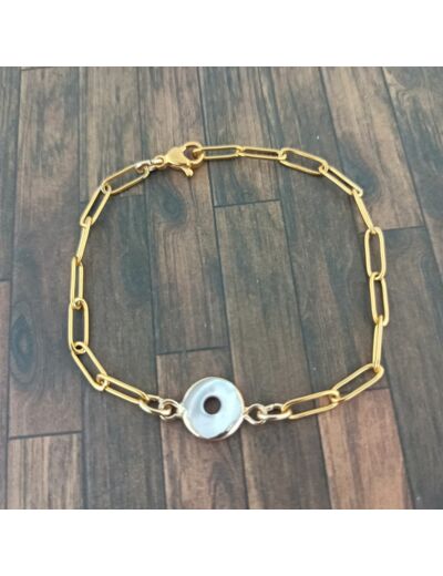 Bracelet chaîne acier inox doré connecteur nacre 2
