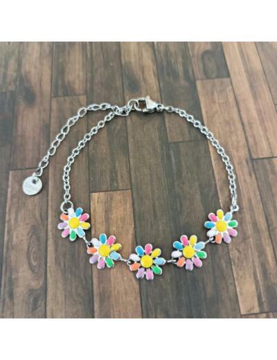 Bracelets en acier inox fleurs multicolore