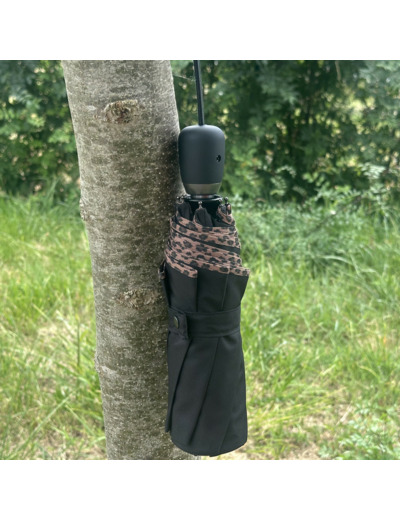 Piganiol x Noix D'arec Parapluie Pliant Pour Femme Noir / Biais Léopard