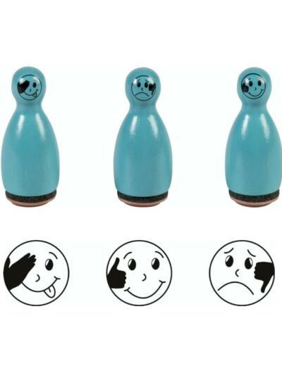 Lot de 3 Tampons Pions "Smiley" - Turquoise