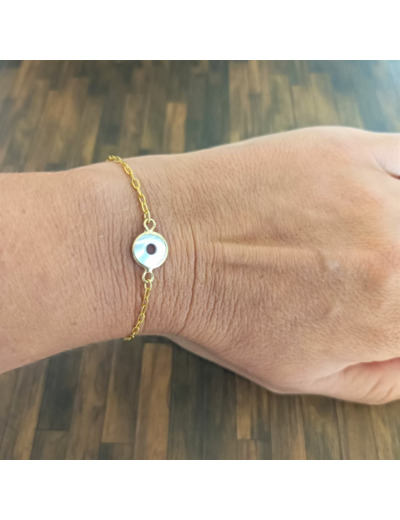 Bracelet donuts nacre et chaîne acier inoxydable doré