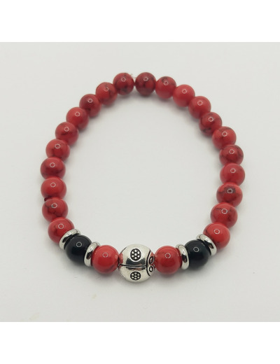 Bracelet enfant jade rouge/obsidienne/coccinelle