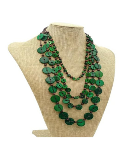 Collier 4 rangs bois marron/vert