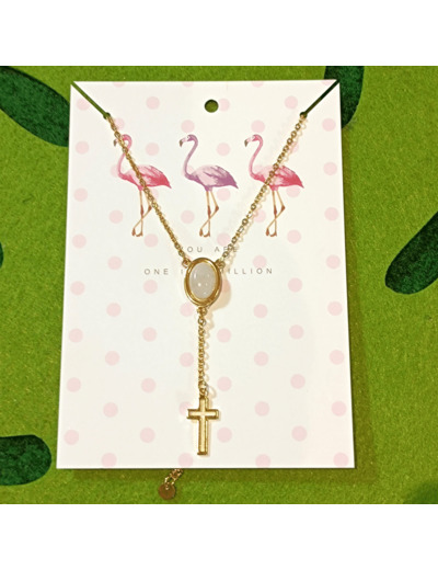 Tour de cou quartz rose croix