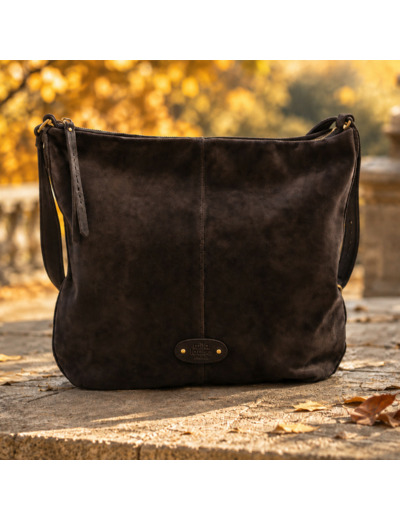 Mila Louise Maeli V Sac Besace En Cuir Effet Velours Brun Dark
