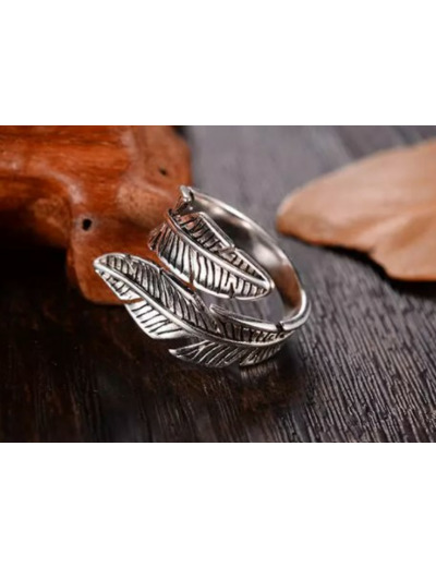 Bague 2 plumes ajustable en argent