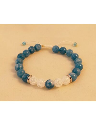 Bracelet ajustable calcédoine bleu / cristal de roche craquelé