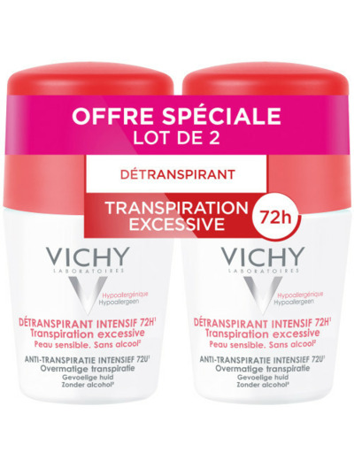 Détranspirant Intensif Efficace 72h 2x50ml Déodorant Roll-on Peaux Sensibles Vichy
