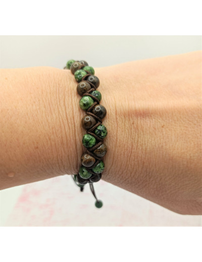 Bracelet double rang en perles de Jade verte et Bronzite