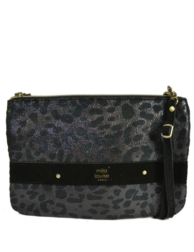 Mila Louise Nina SL2 Effet Panthère Sac et Pochette Noir