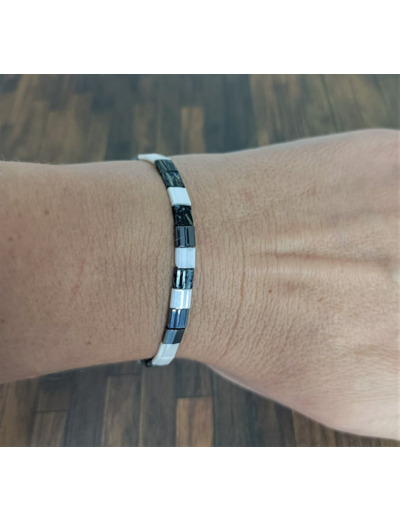 Bracelet duo blanc/noir/hématite