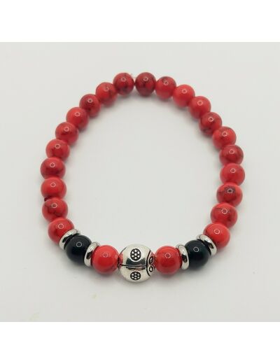 Bracelet enfant jade rouge/obsidienne/coccinelle