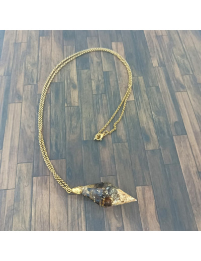 Pendentif orgonite pendule citrine/œil de tigre/feuilles d'or