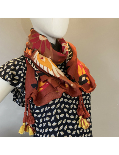 Atoll Palme Foulard A Fleurs Marron