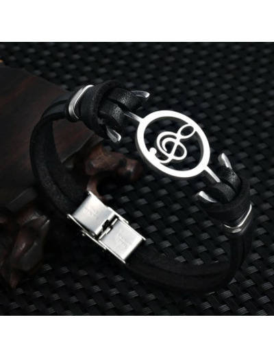 Bracelet en cuir et en acier inoxydable, note de musique