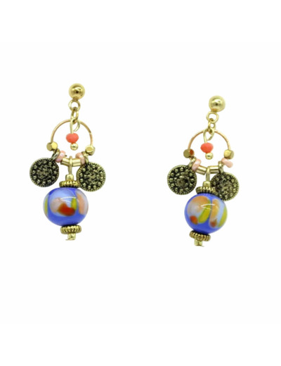 Boucles d'oreilles pendantes Murano bleue & breloques Sillage