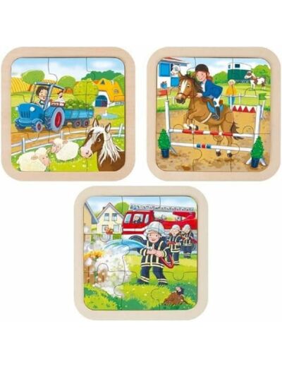 Goki- Dentelle Ferme, Corps de Pompiers Puzzle en Bois, 57382, Multicolore