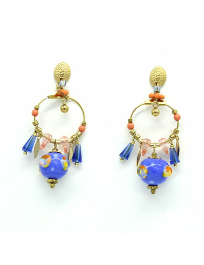Boucles d'oreilles créoles pampilles verre de Murano bleues Sillage