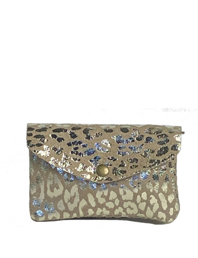 Farfouillette Porte-Monnaie Léopard Brillant Taupe