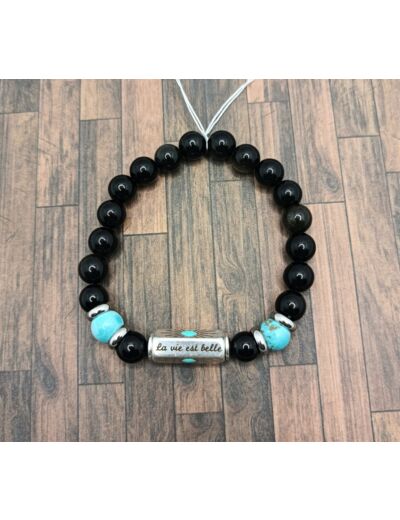Bracelet "La vie est belle" Obsidienne/Turquoise
