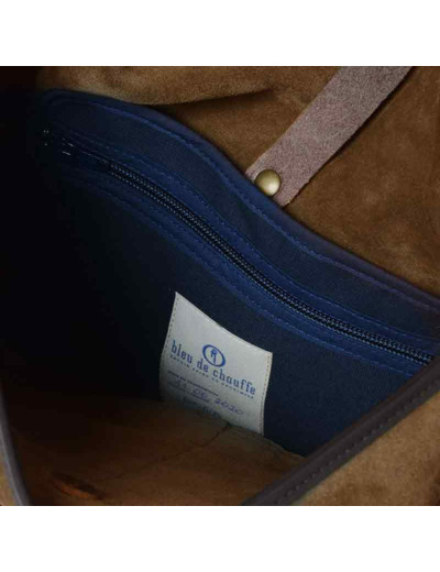 Bleu de Chauffe Sac Musette S Cuir Velours Tabac