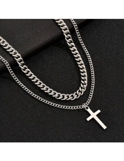 Double chaîne pendentif croix