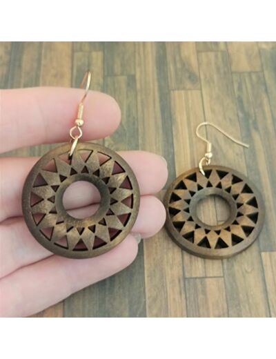 Boucles d'oreilles en bois rosace