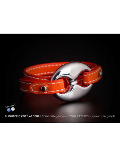 Bracelet interchangeable cuir et argent 925/1000ème