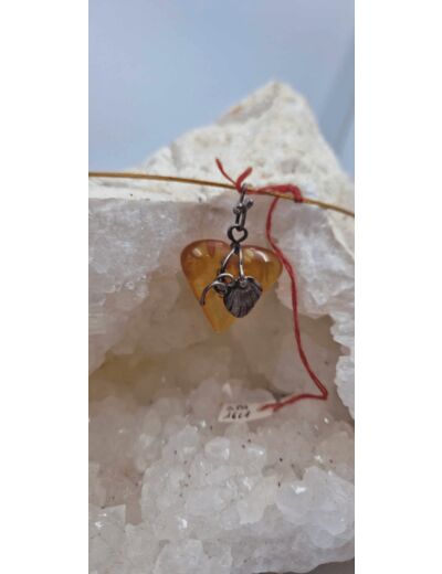 Pendentif coeur ambre + cable olpa1627