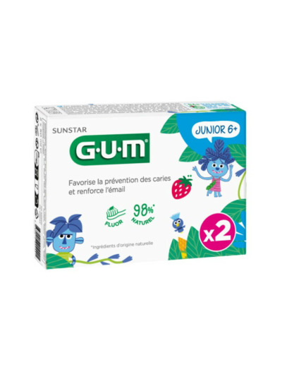 Dentifrice Junior 6 ans et + 2x50ml Goût Fraise Avec Fluor et Isomalt Gum