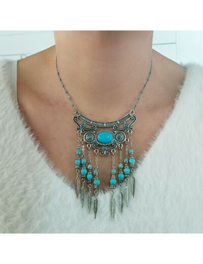 Collier turquoise plumes