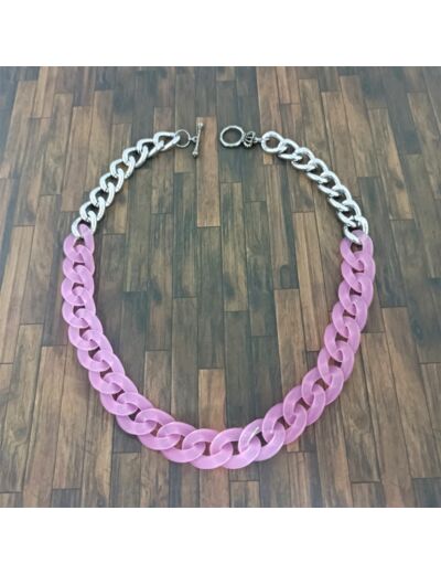 Collier gros maillon rose/argenté