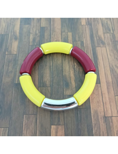 Bracelet tube jaune bordeaux argenté 36mm