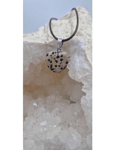 Pendentif jaspe dalmatien en coeur avec chaine acier olpa1091