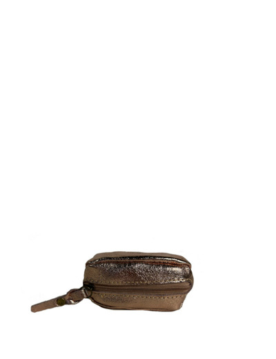 Farfouillette Petit Porte-Monnaie En Cuir Effet Froissé Brillant Champagne