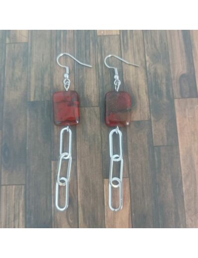 Boucles d'oreilles Jaspe rouge/chaîne