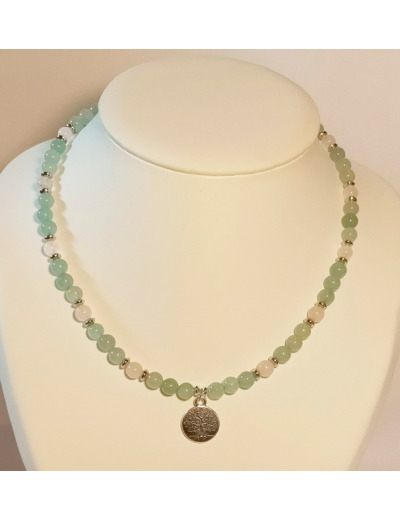 Collier en aventurine/quartz rose arbre de vie