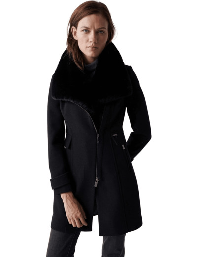 WOOL COAT FUR COLLAR