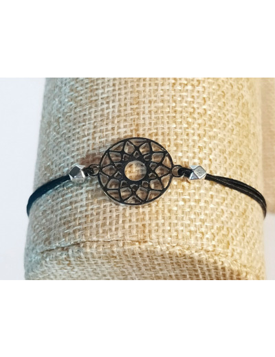 Bracelet élastique argenté/noir/mandala