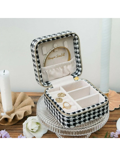 Maison Scarlett Corinne Boîte A Bijoux De Voyage Pied De Poule Noir