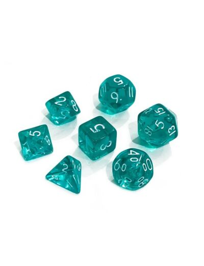 Lot de 7 dés - Miniature - Turquoise Transparent