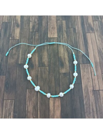 Bracelet Miyuki + perles d'eau douce turquoise/doré
